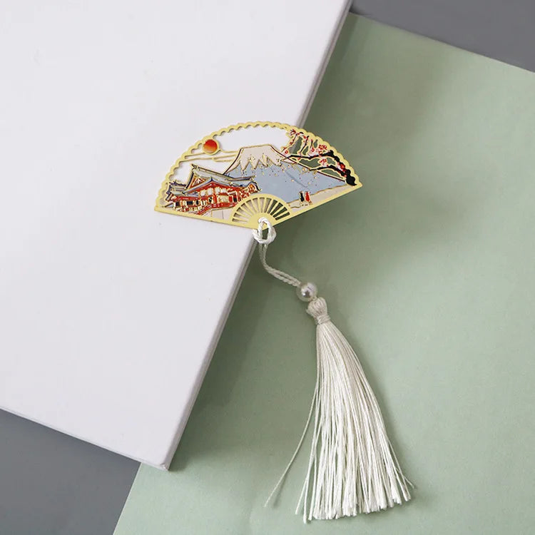 Elegant Chinese Style Metal Folding Fan Bookmark